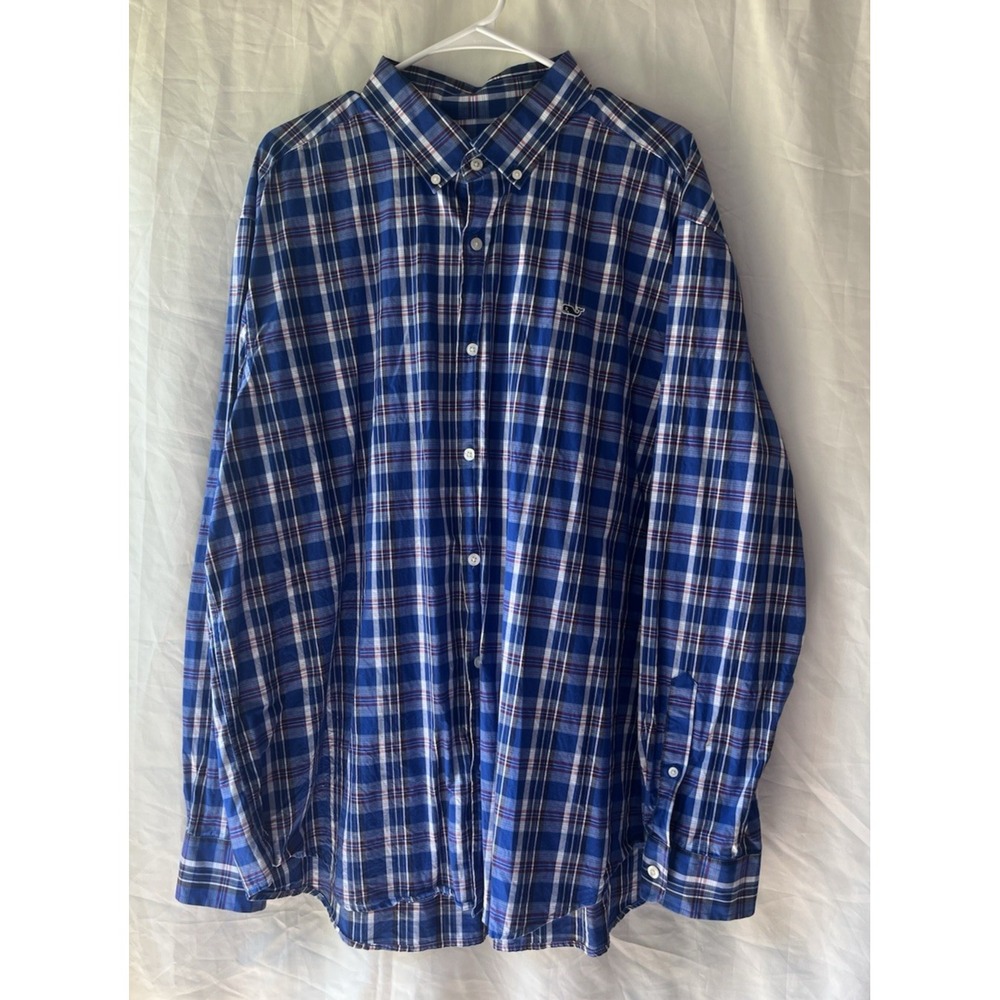 Vineyard Vines Shirt Mens 2XL Blue Plaid Whale‎ Button Down Long Sleeve